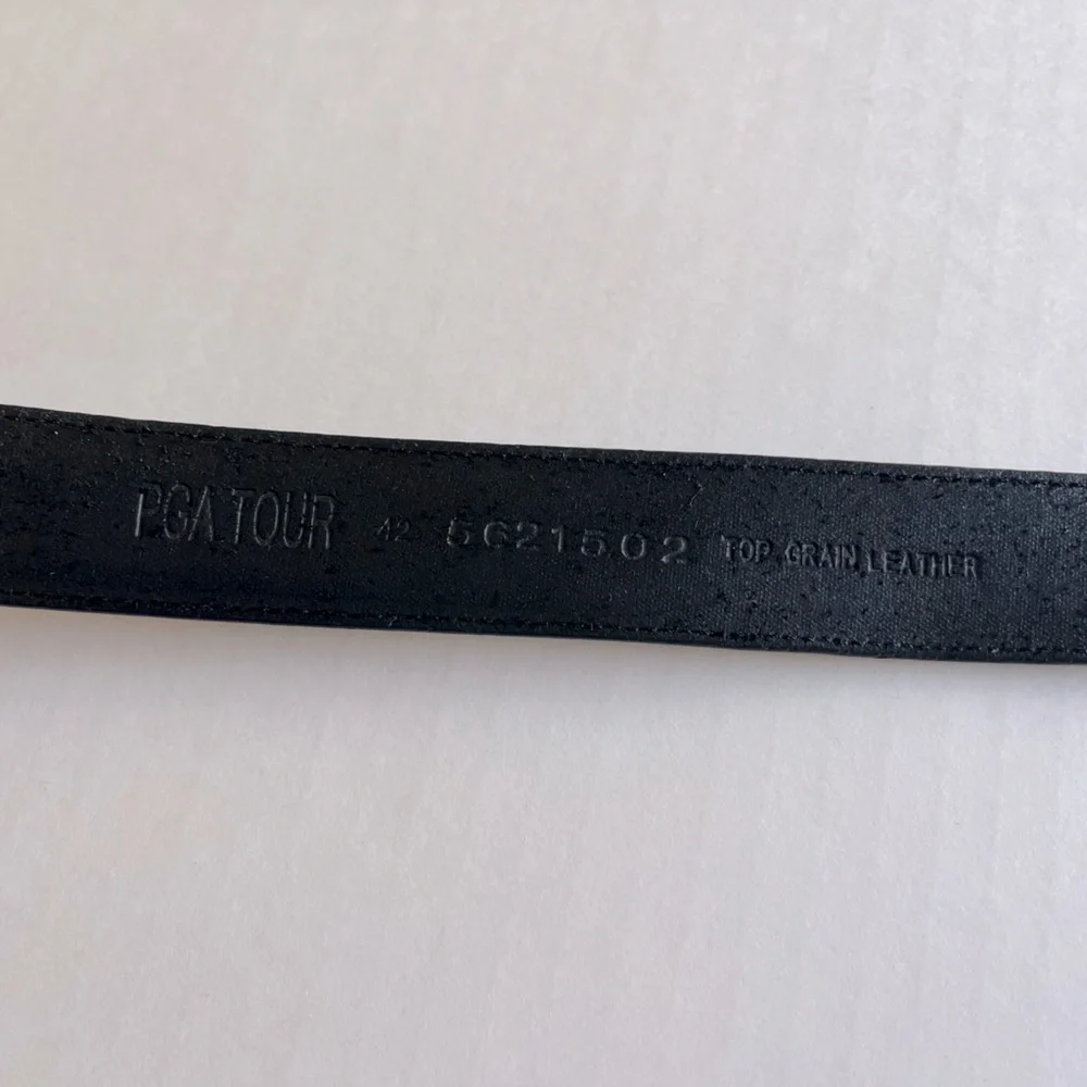 PGA TOUR Men’s Black Leather Silver Golf  Medallions Embellished Golf Belt